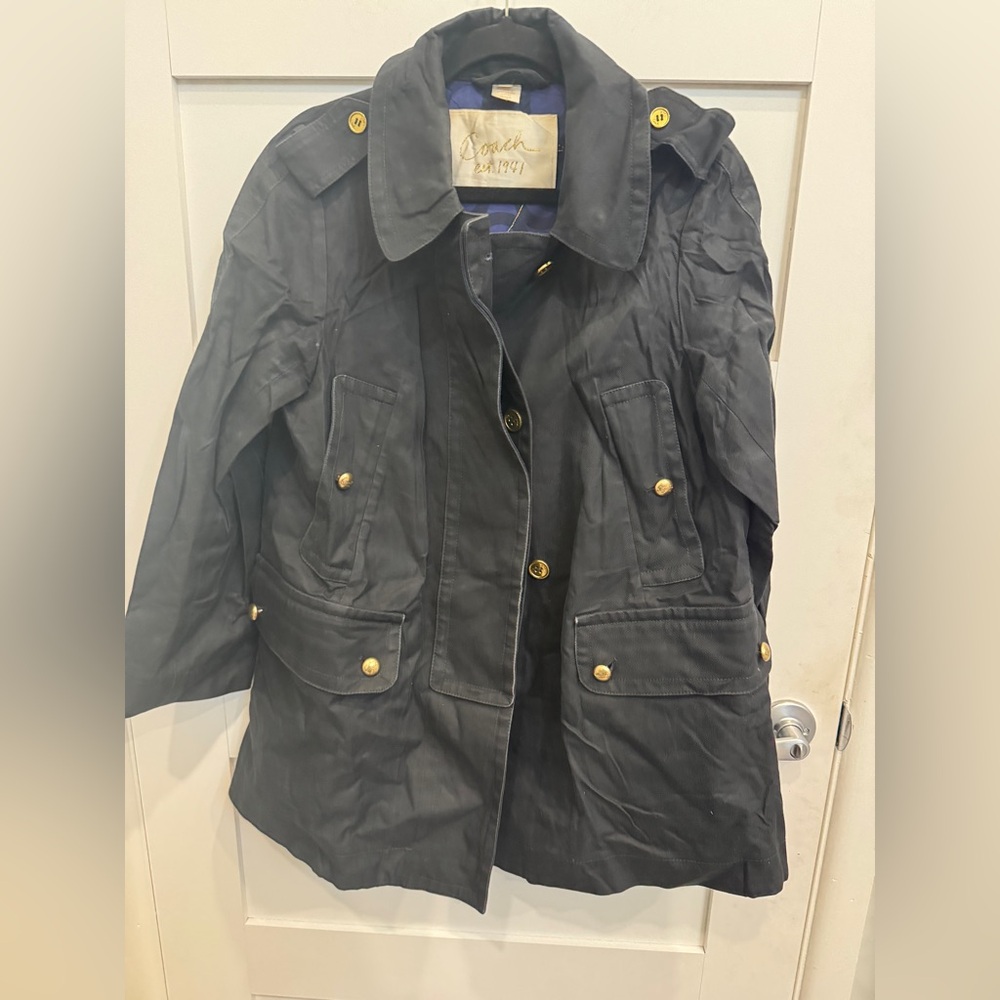 Coach Black Trench Coat with Gold Accents